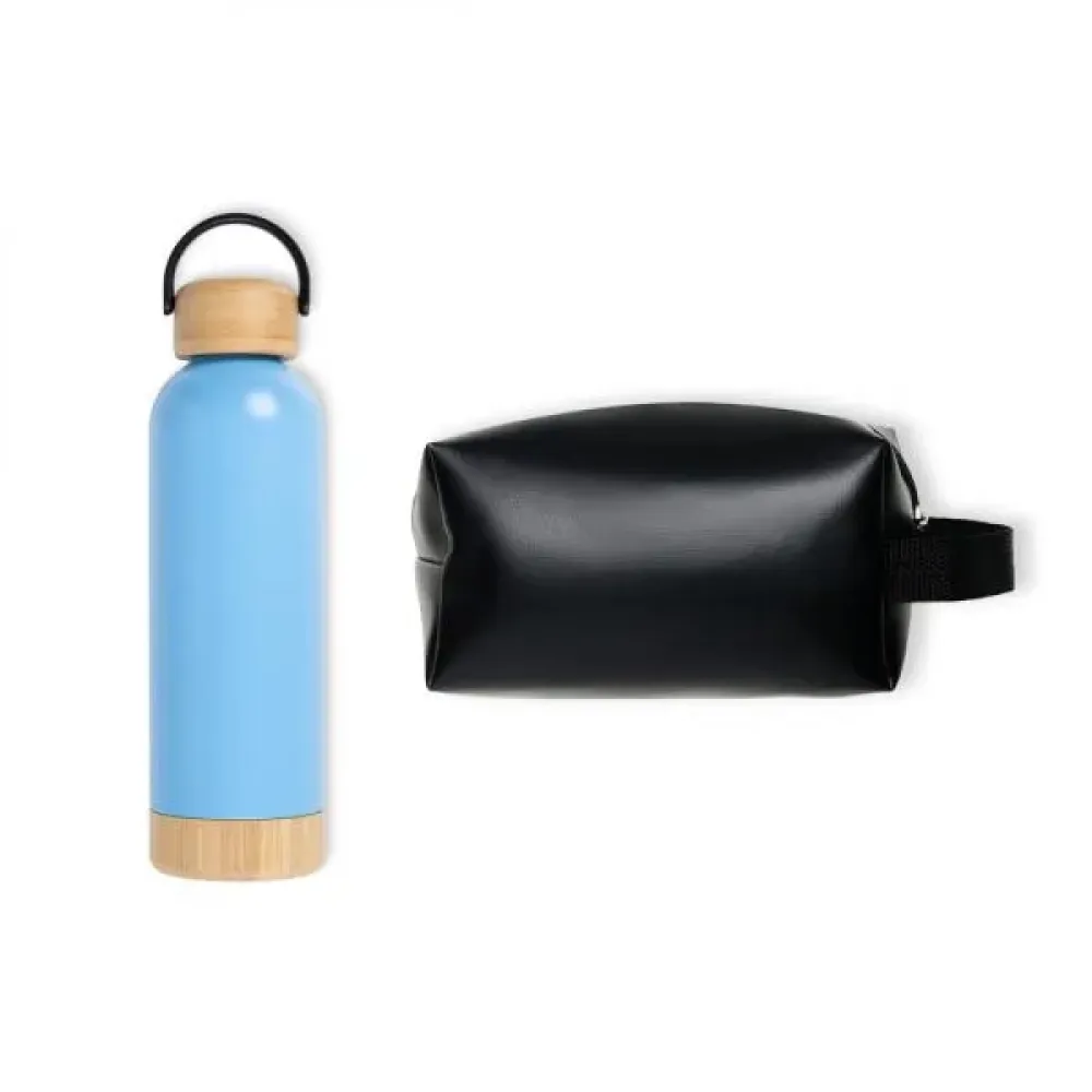 KIT GARRAFA E NECESSAIRE - AZUL/PRETO - 2 PÇS