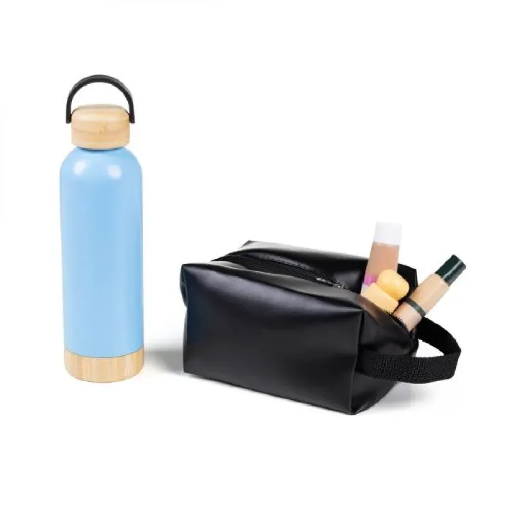 KIT GARRAFA E NECESSAIRE - AZUL/PRETO - 2 PÇS