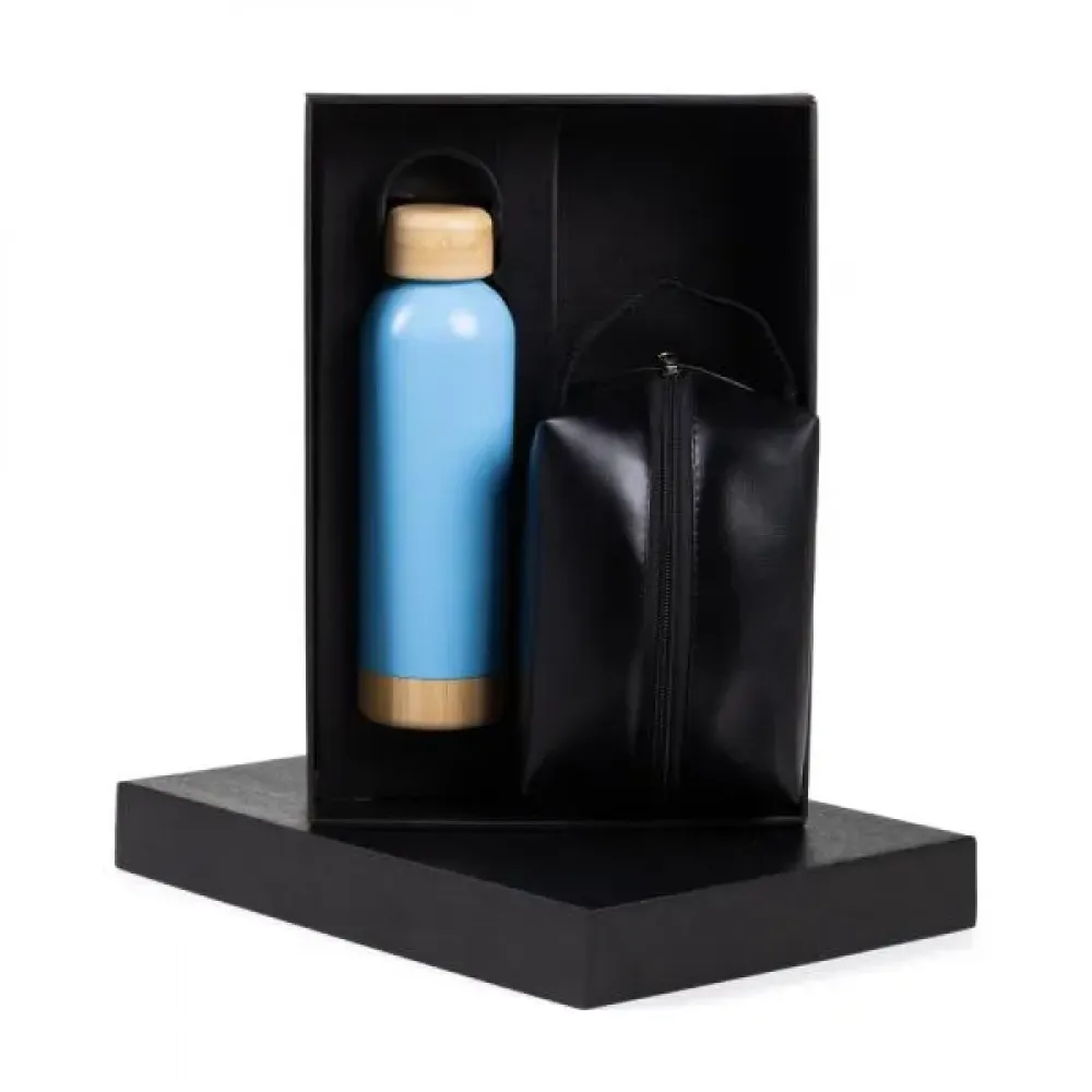 KIT GARRAFA E NECESSAIRE - AZUL/PRETO - 2 PÇS