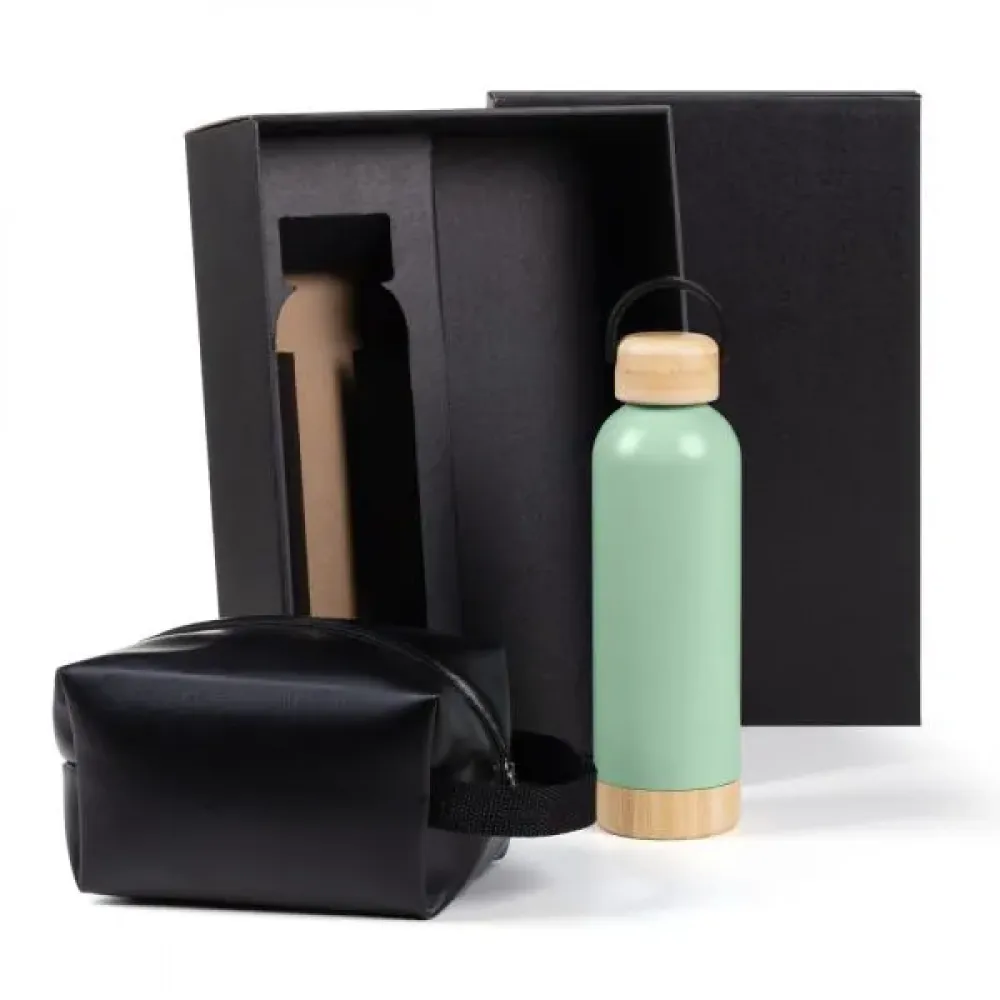 KIT GARRAFA E NECESSAIRE - VERDE/PRETO - 2 PÇS