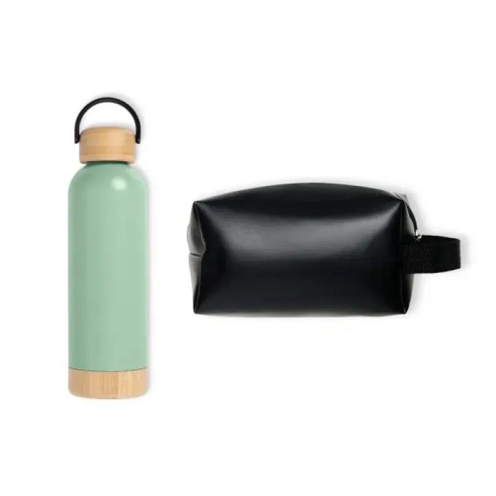 KIT GARRAFA E NECESSAIRE - VERDE/PRETO - 2 PÇS