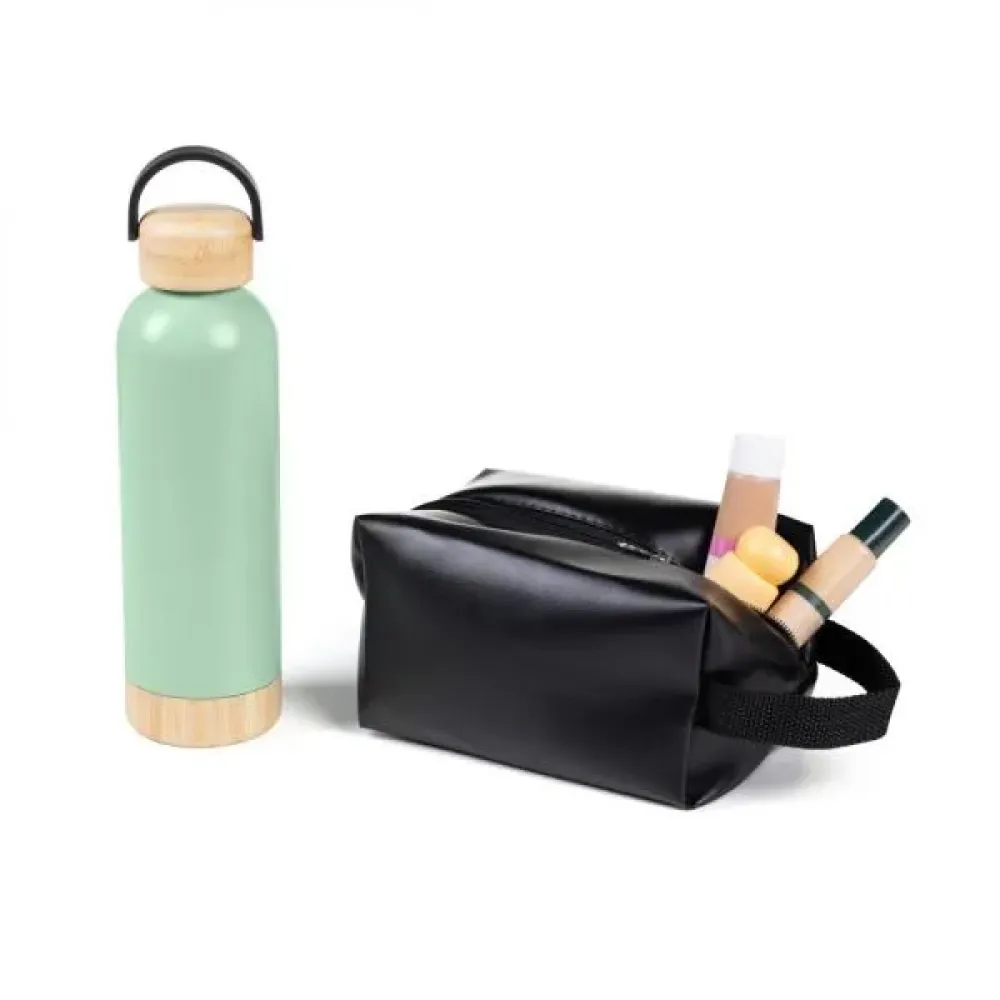 KIT GARRAFA E NECESSAIRE - VERDE/PRETO - 2 PÇS