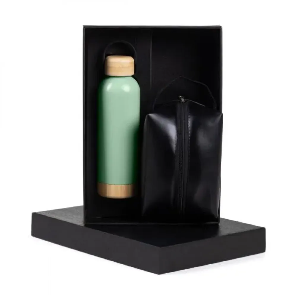 KIT GARRAFA E NECESSAIRE - VERDE/PRETO - 2 PÇS
