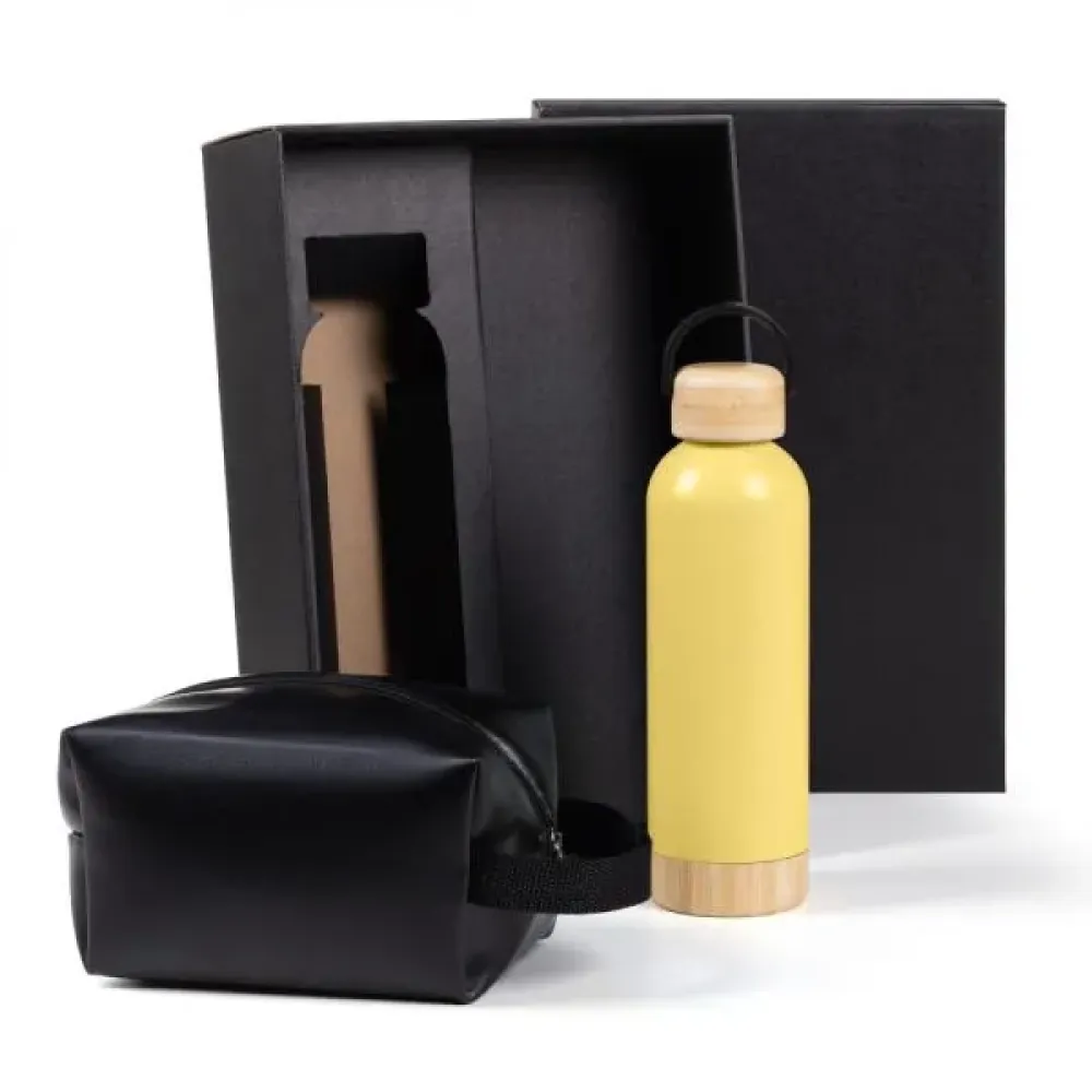 KIT GARRAFA E NECESSAIRE - AMARELO/PRETO - 2 PÇS