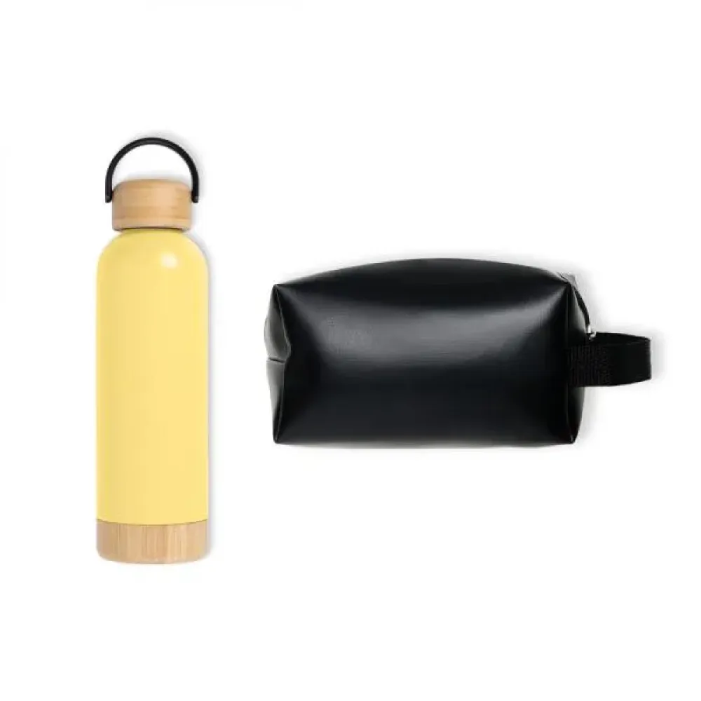 KIT GARRAFA E NECESSAIRE - AMARELO/PRETO - 2 PÇS