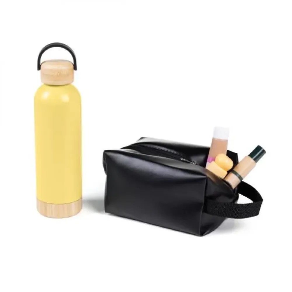 KIT GARRAFA E NECESSAIRE - AMARELO/PRETO - 2 PÇS