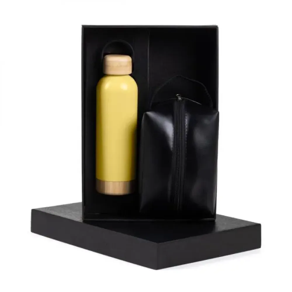 KIT GARRAFA E NECESSAIRE - AMARELO/PRETO - 2 PÇS