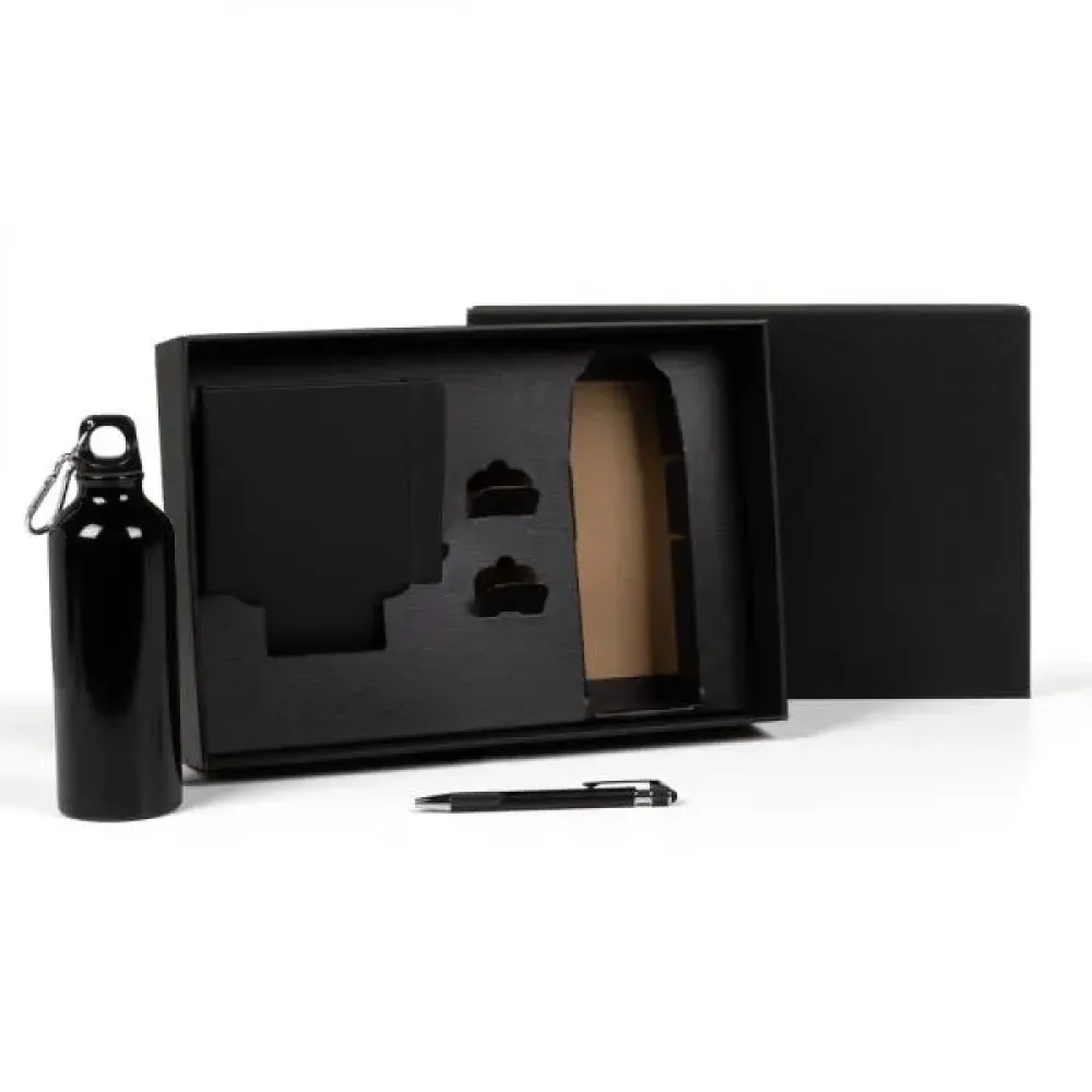 KIT SQUEEZE, CADERNETA E CANETA - PRETO - 3 PÇS