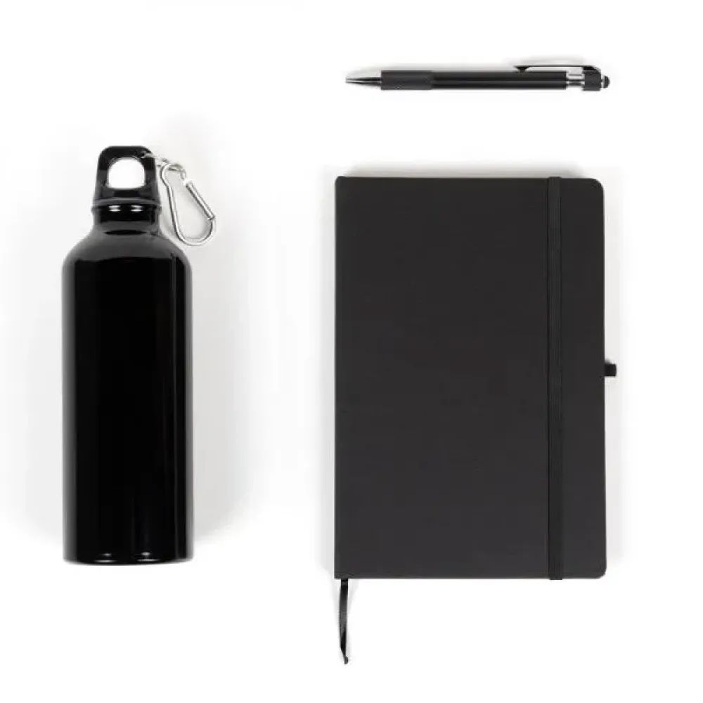 KIT SQUEEZE, CADERNETA E CANETA - PRETO - 3 PÇS