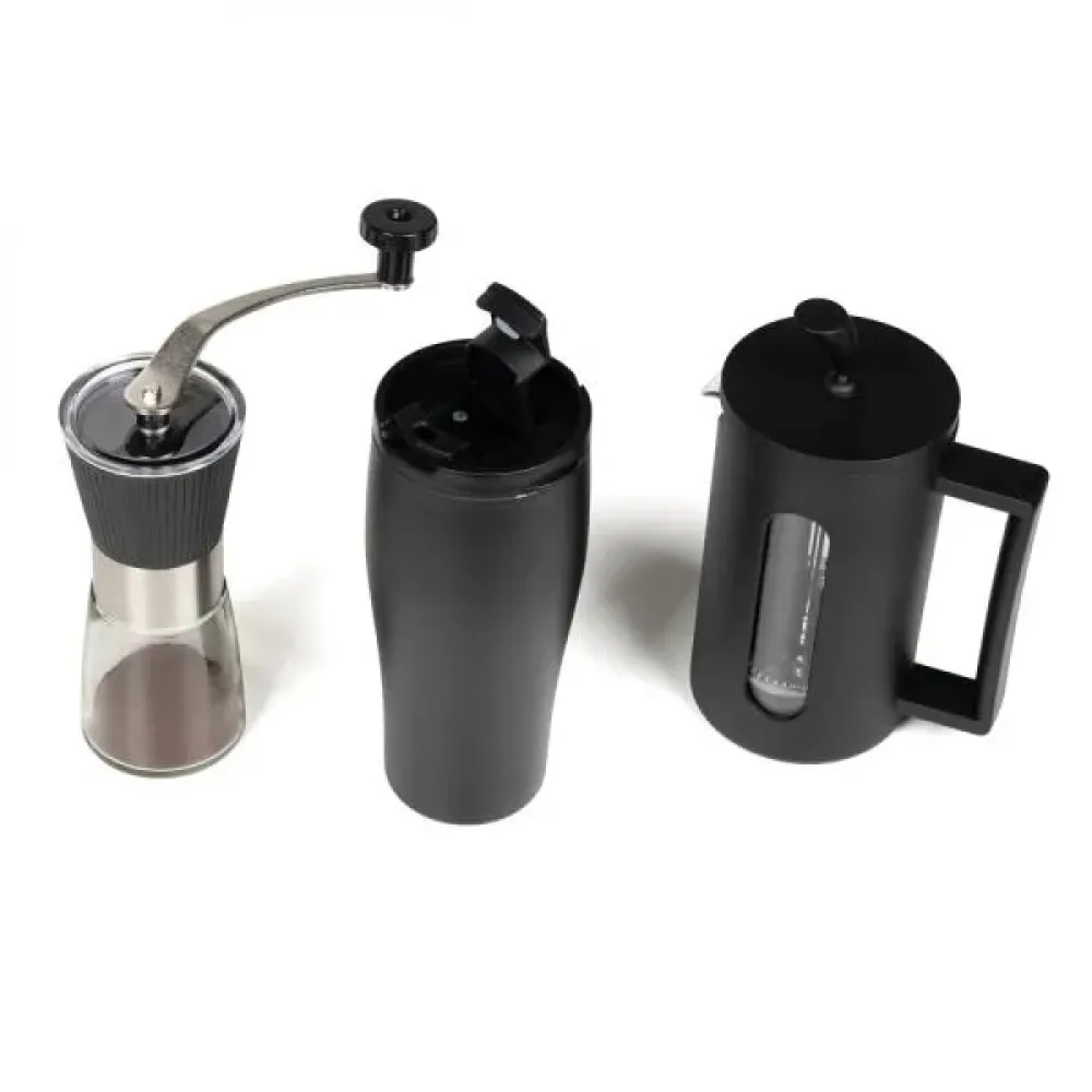 KIT CAFETEIRA, MOEDOR E COPO DUPLA CAMADA - 3 PÇS