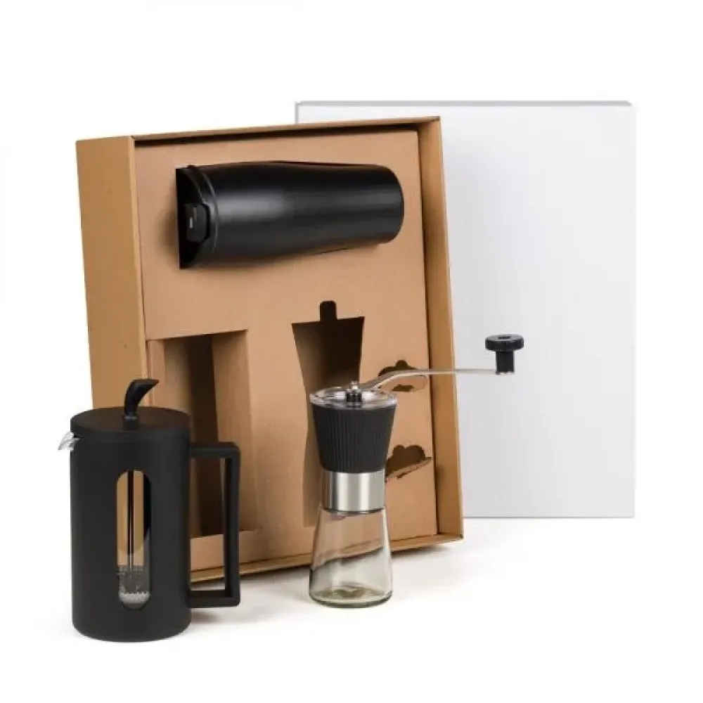 KIT CAFETEIRA, MOEDOR E COPO DUPLA CAMADA - 3 PÇS