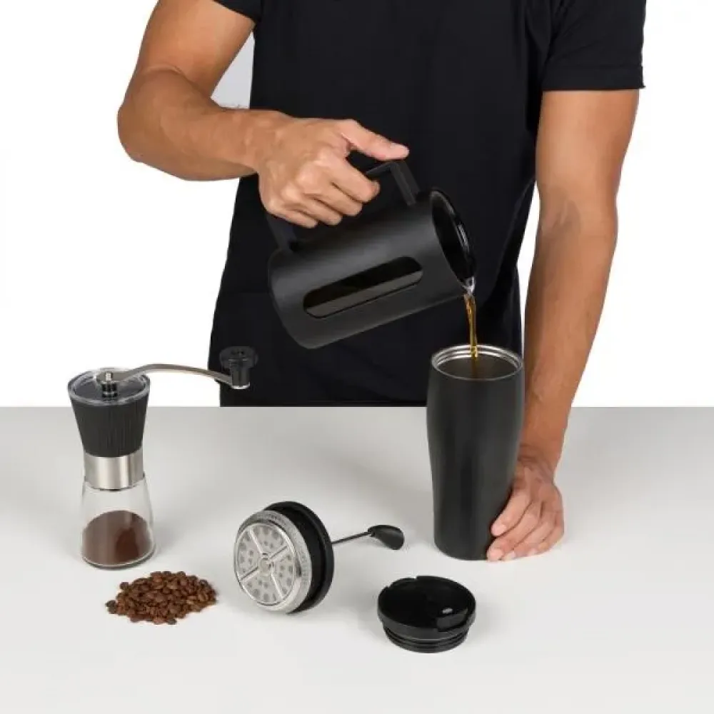 KIT CAFETEIRA, MOEDOR E COPO DUPLA CAMADA - 3 PÇS