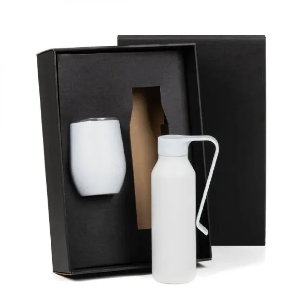 KIT GARRAFA E COPO TÉRMICO - BRANCO - 2 PÇS