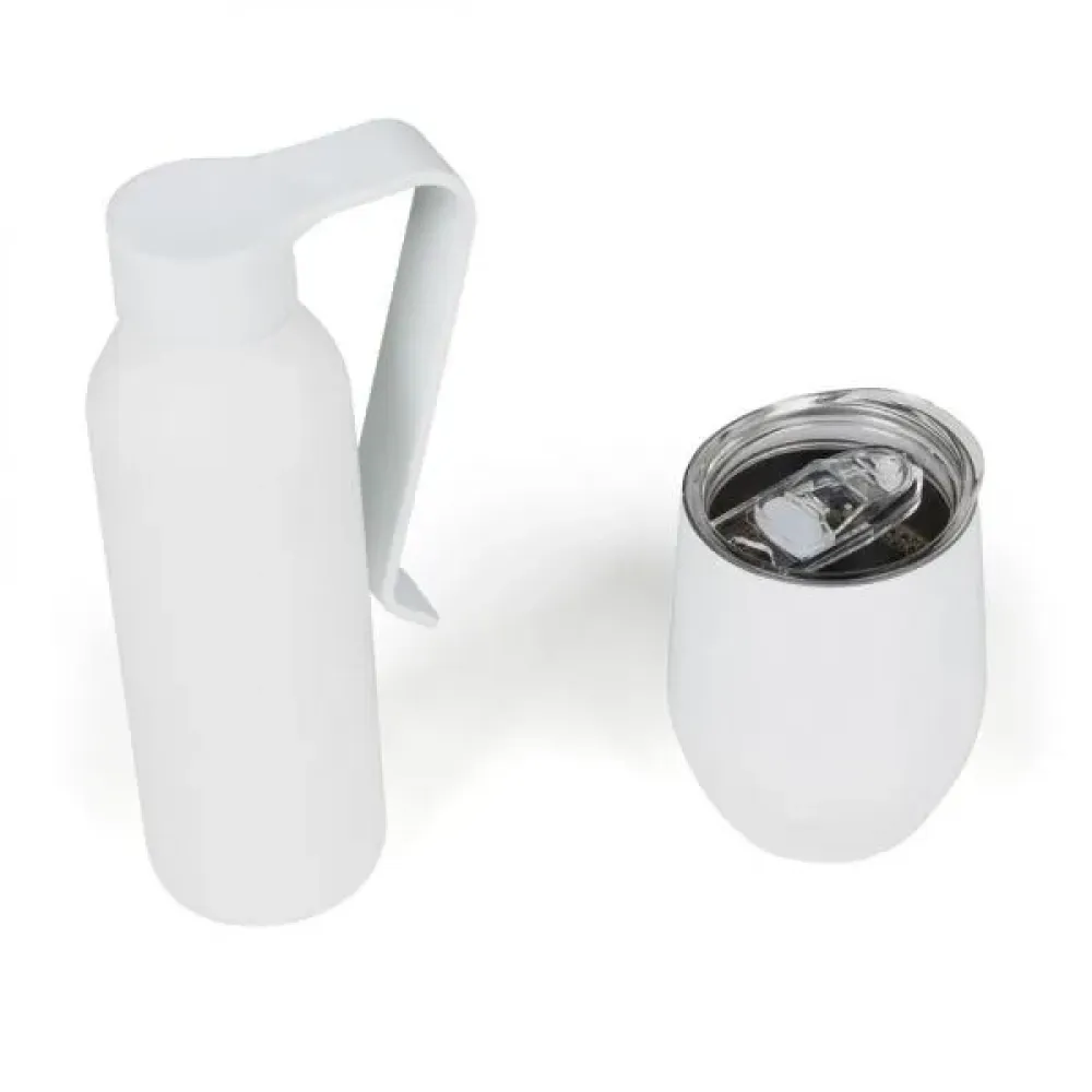 KIT GARRAFA E COPO TÉRMICO - BRANCO - 2 PÇS