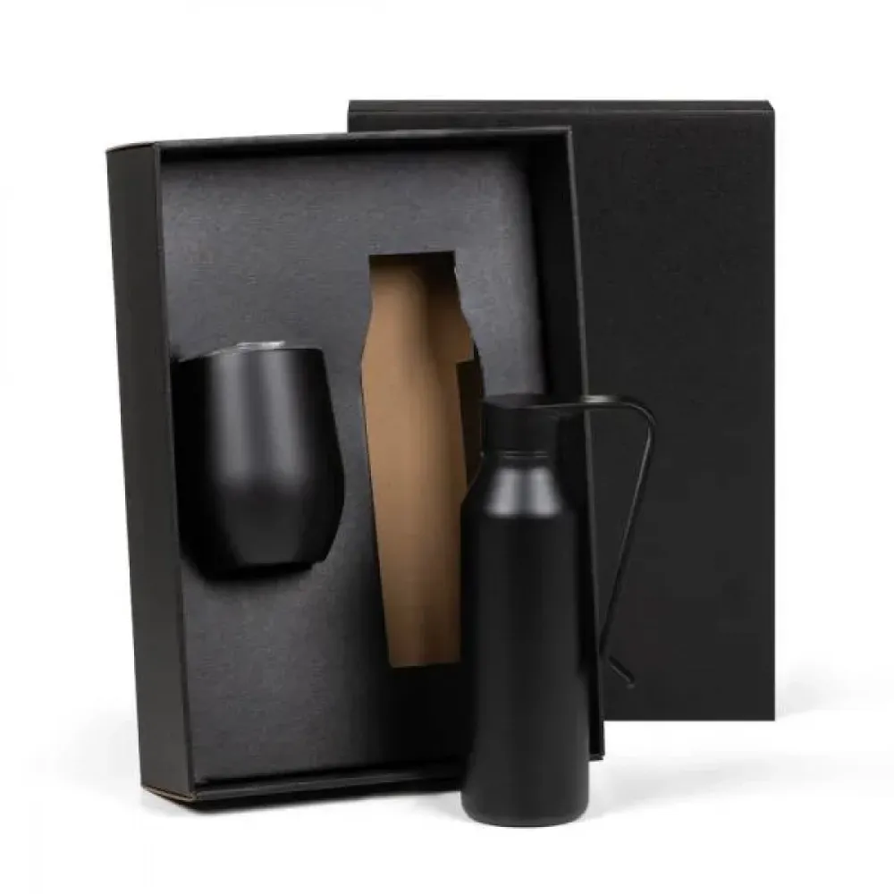 KIT GARRAFA E COPO TÉRMICO - PRETO - 2 PÇS