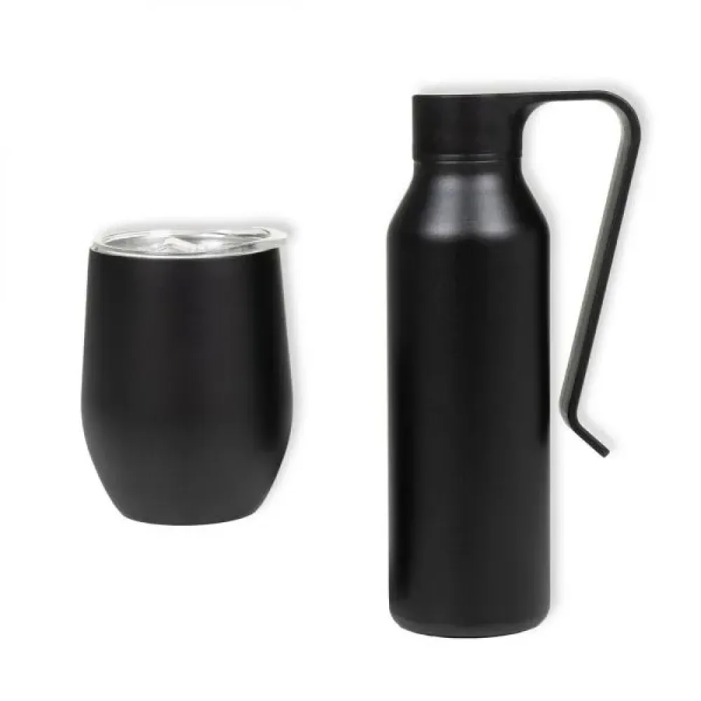 KIT GARRAFA E COPO TÉRMICO - PRETO - 2 PÇS