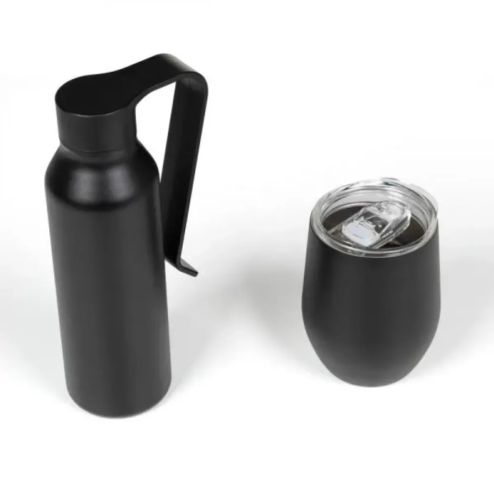 KIT GARRAFA E COPO TÉRMICO - PRETO - 2 PÇS