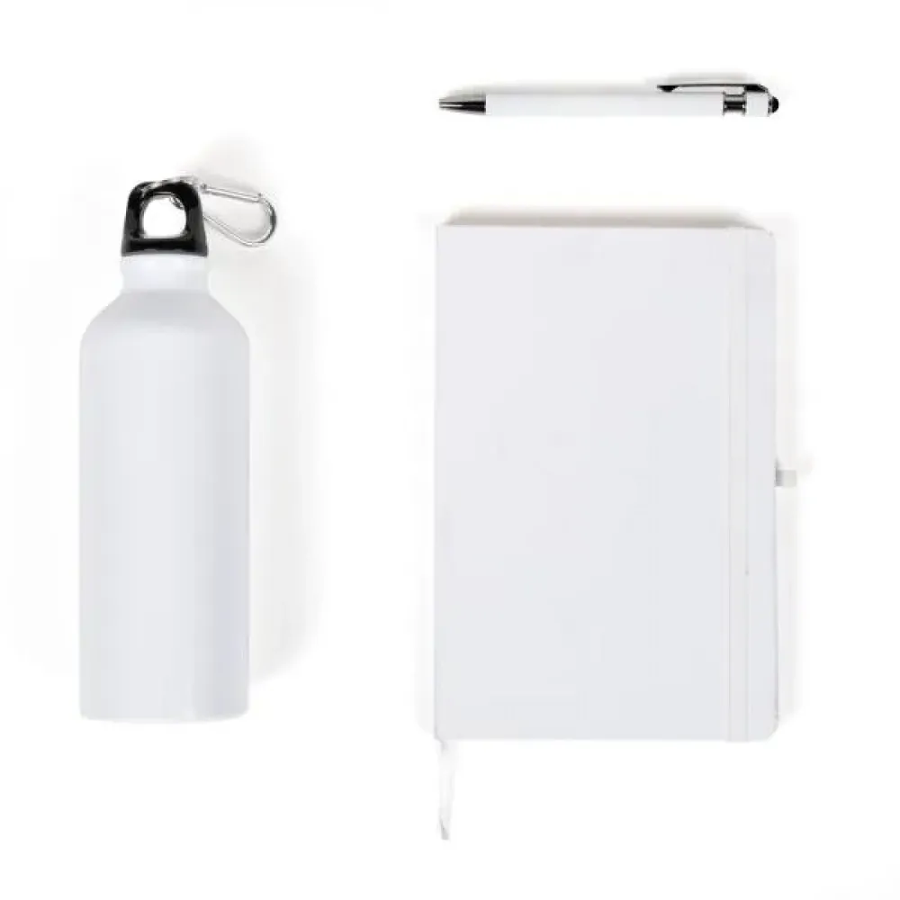 KIT SQUEEZE, CADERNETA E CANETA - BRANCO - 3 PÇS