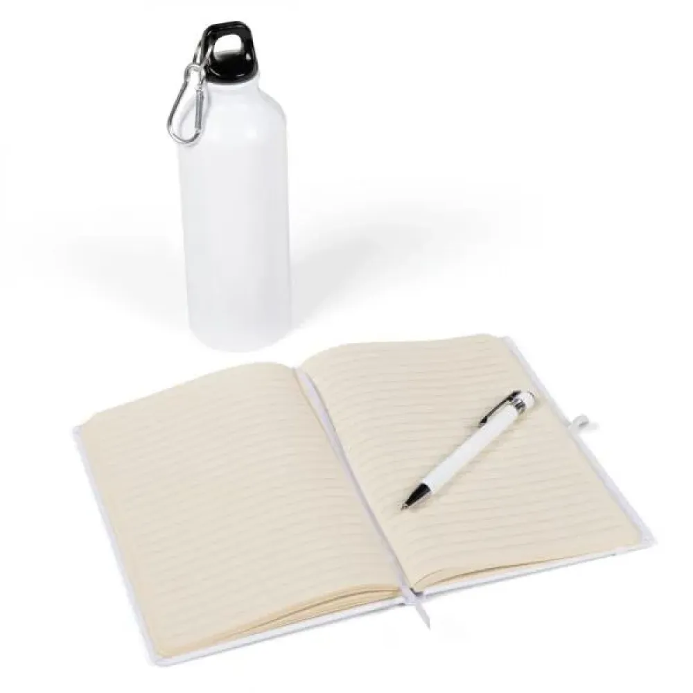 KIT SQUEEZE, CADERNETA E CANETA - BRANCO - 3 PÇS