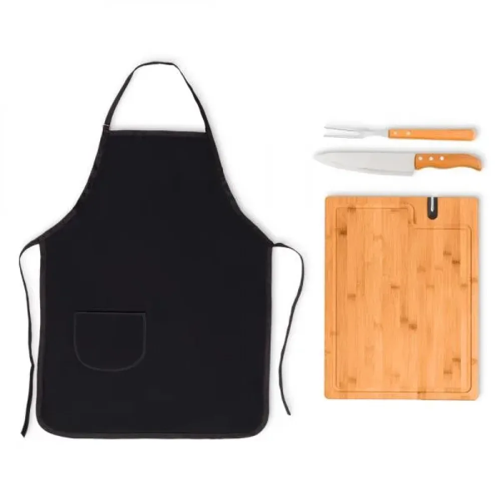 CONJ. PARA CHURRASCO EM BAMBU COM AMOLADOR - 5 PÇS