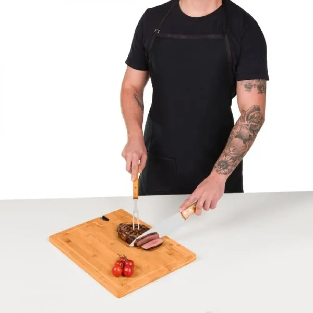 CONJ. PARA CHURRASCO EM BAMBU COM AMOLADOR - 5 PÇS