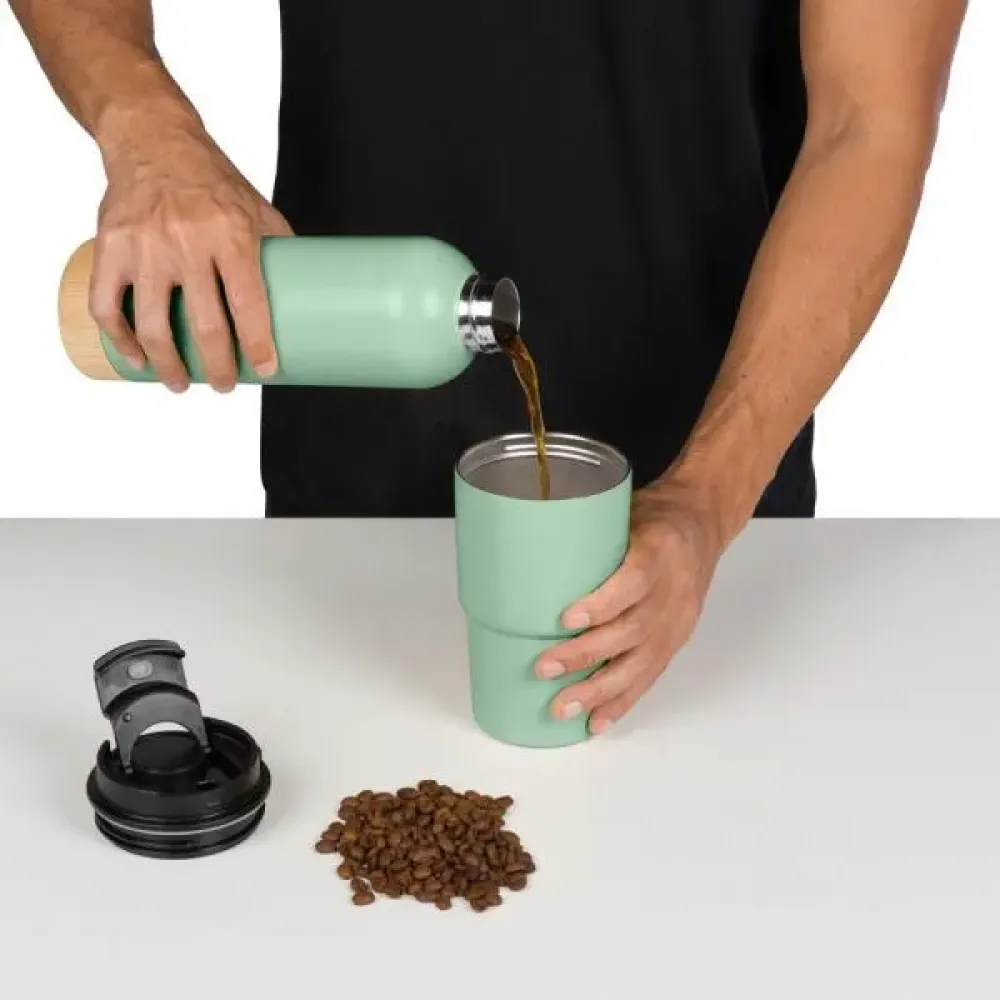 KIT GARRAFA PAREDE DUPLA E COPO TÉRMICO - VERDE - 2 PÇS