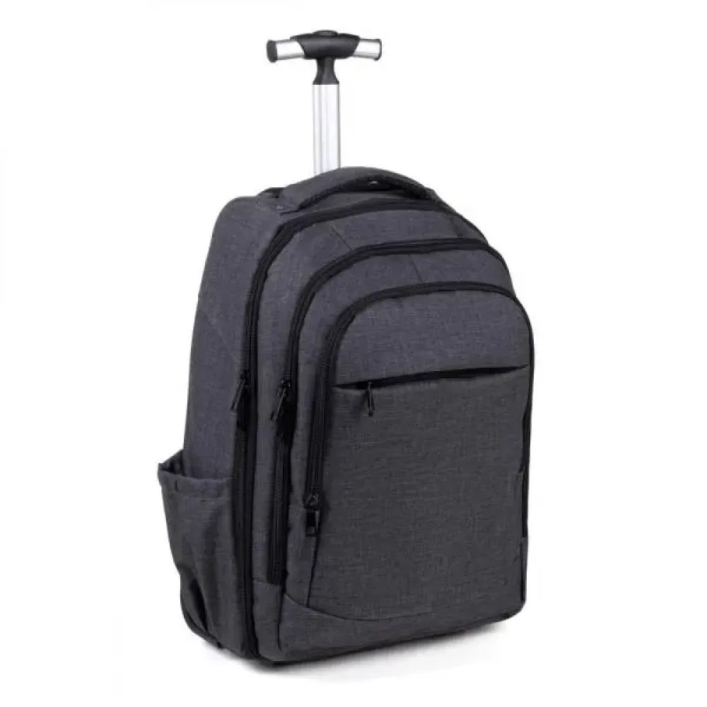 MOCHILA EM RPET COM RODINHAS - MELANGE CINZA ESCURO-MA-00342