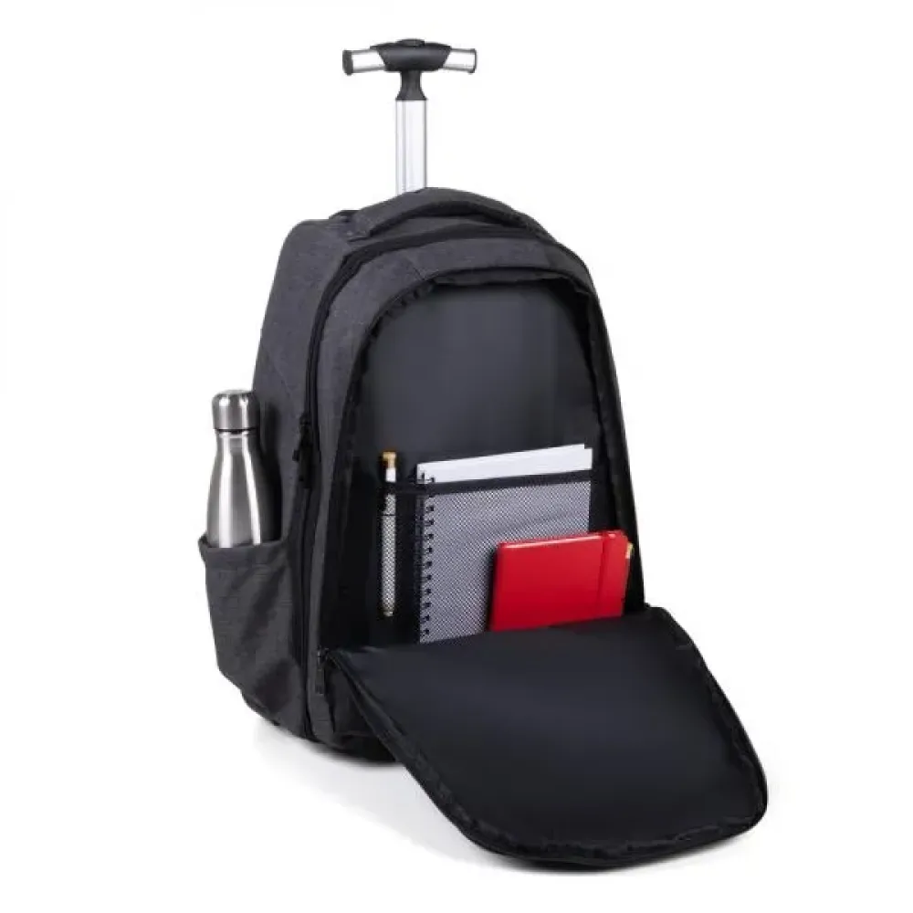 MOCHILA EM RPET COM RODINHAS - MELANGE CINZA ESCURO