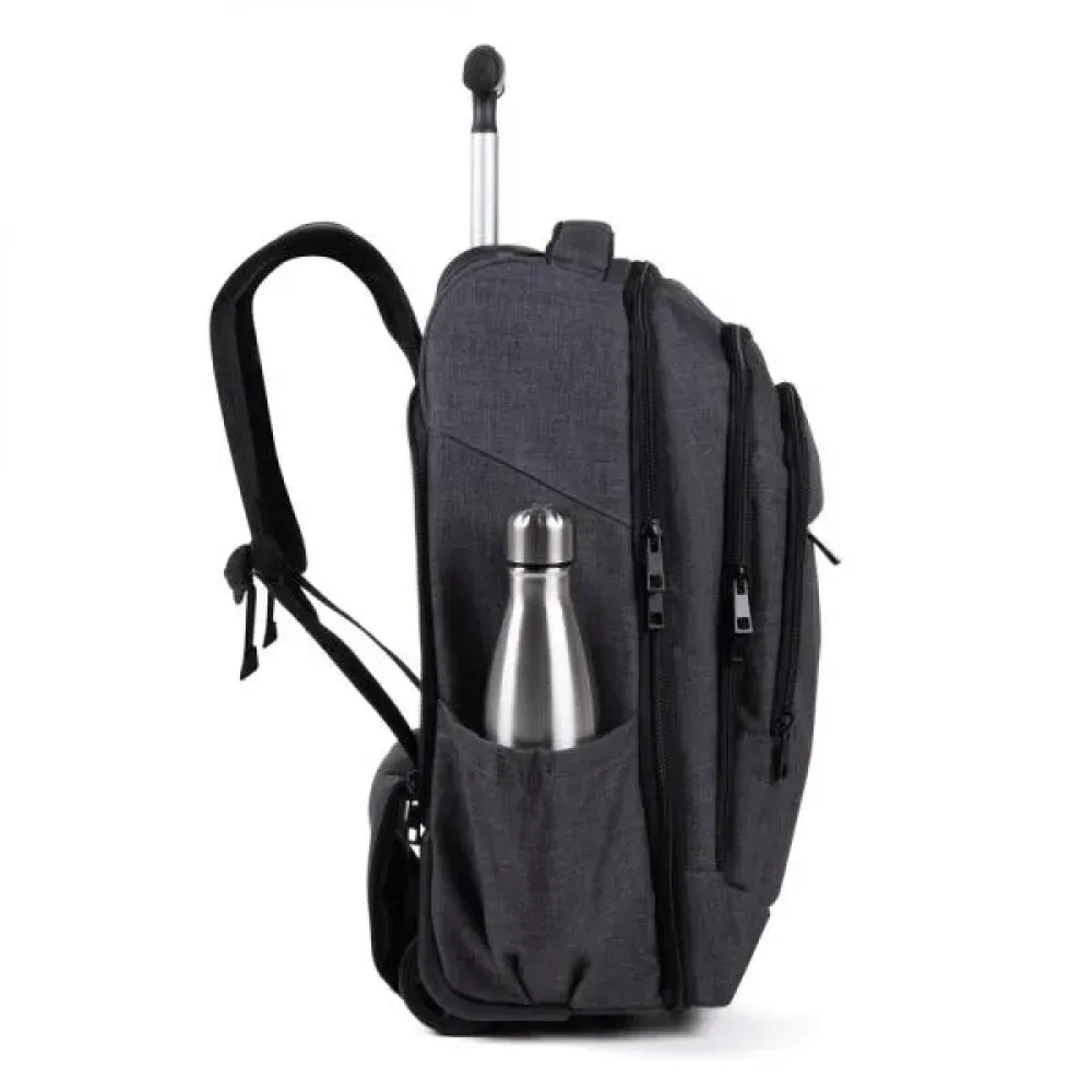 MOCHILA EM RPET COM RODINHAS - MELANGE CINZA ESCURO