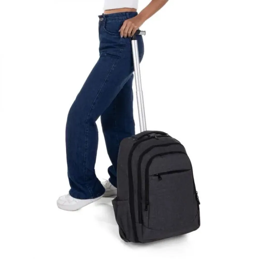 MOCHILA EM RPET COM RODINHAS - MELANGE CINZA ESCURO