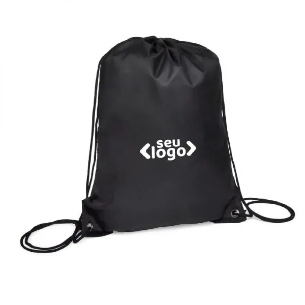 MOCHILA SACOLA EM NYLON 190D - PRETA - 42X32CM