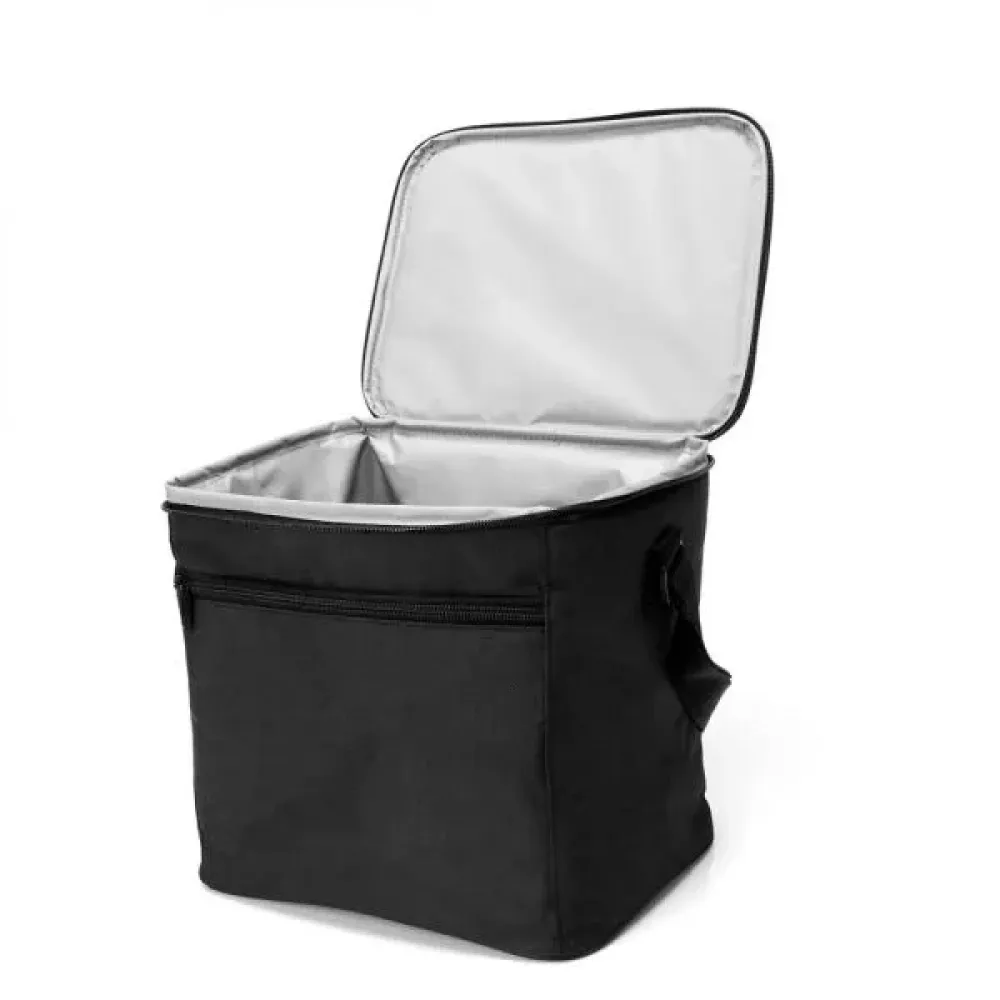 BOLSA TÉRMICA PRETA EM POLYESTER 600D/PEVA - 27X20X25CM