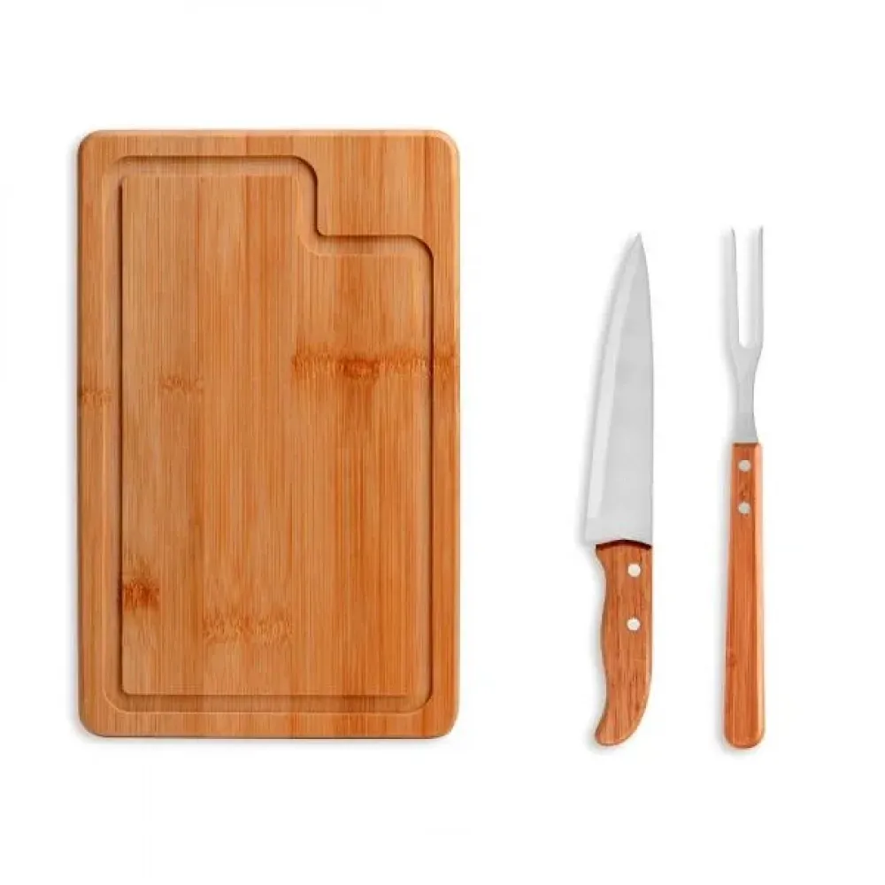 CONJ. PARA CHURRASCO EM BAMBU / MADEIRA / INOX DALLAS - 3 PÇS