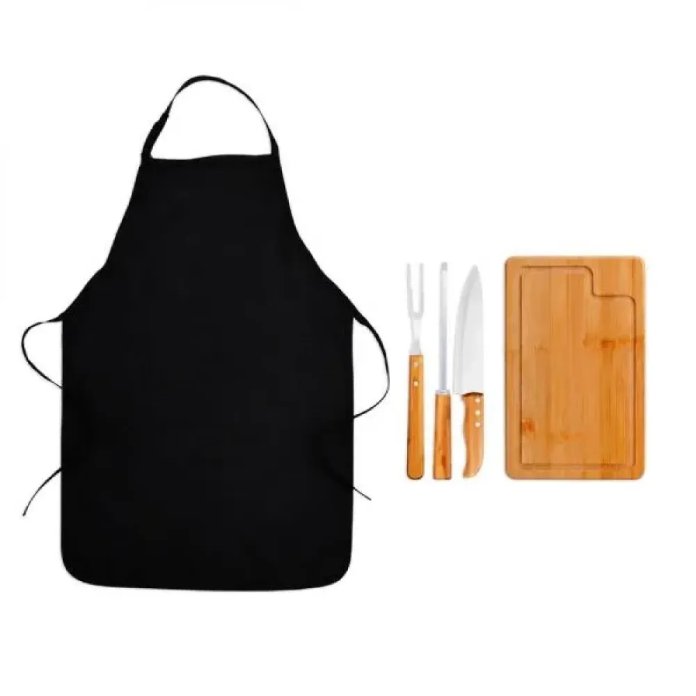 CONJ. PARA CHURRASCO EM BAMBU / MADEIRA / INOX TEXAS - 5 PÇS
