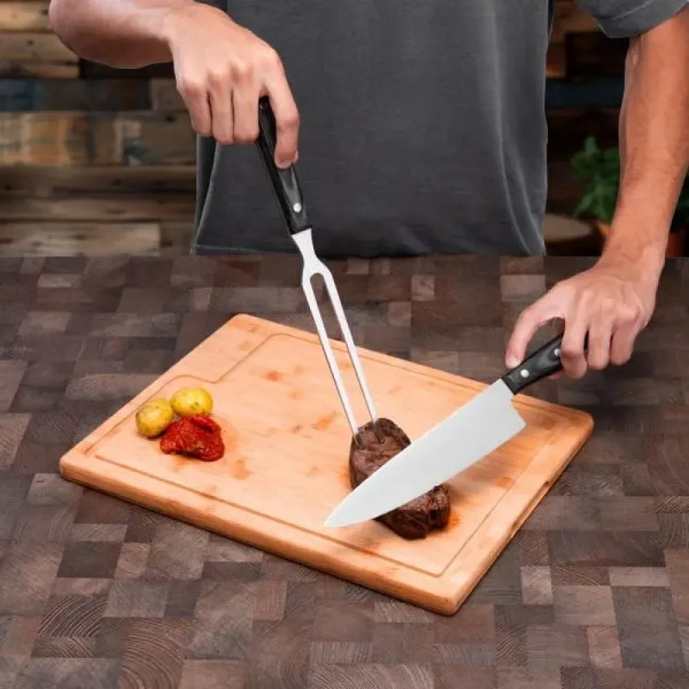 CONJ. PARA CHURRASCO PREMIUM EM BAMBU / MADEIRA / INOX - 3 PÇS