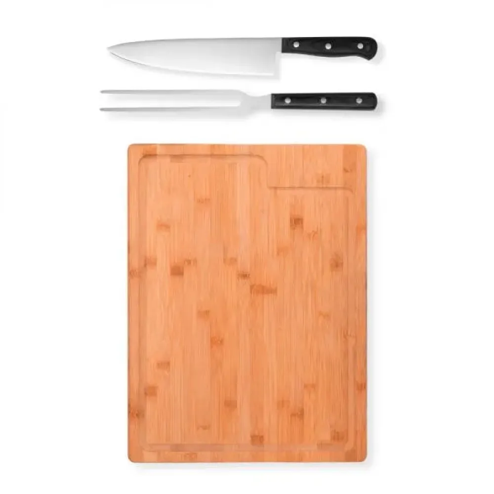 CONJ. PARA CHURRASCO PREMIUM EM BAMBU / MADEIRA / INOX - 3 PÇS