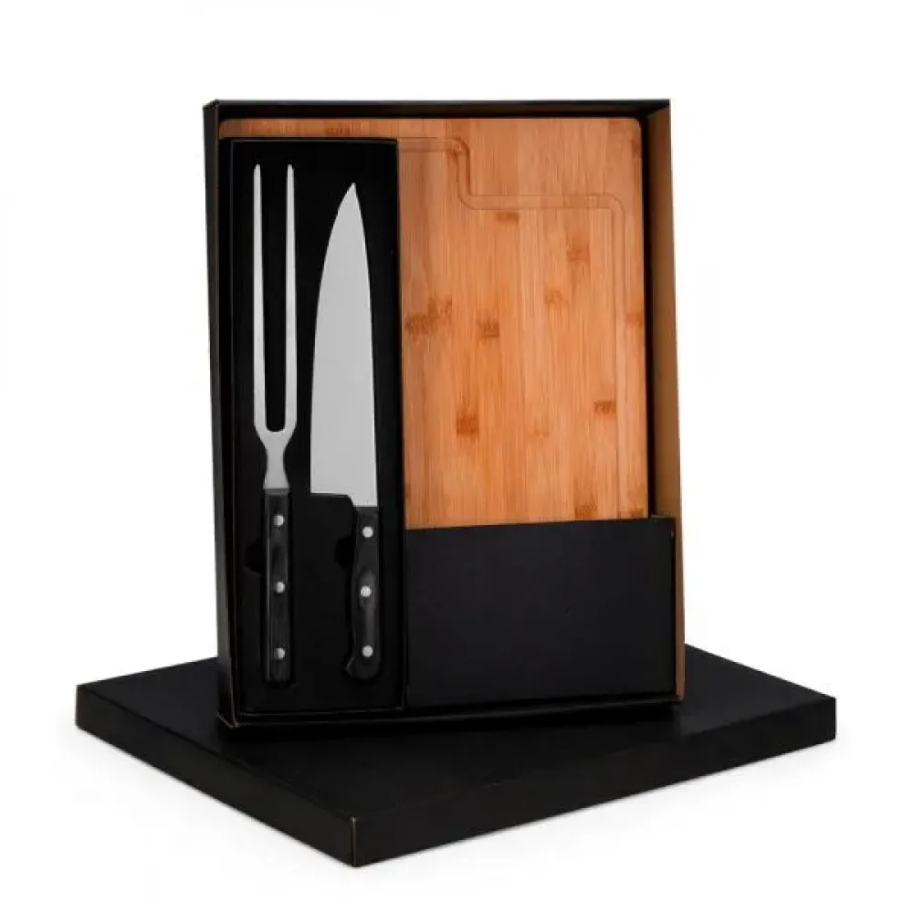 CONJ. PARA CHURRASCO PREMIUM EM BAMBU / MADEIRA / INOX - 3 PÇS