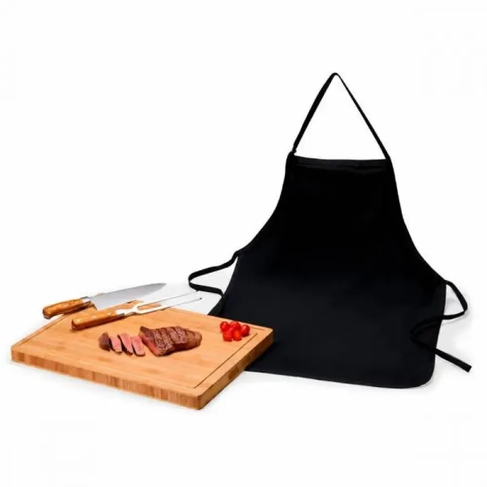 CONJ. PARA CHURRASCO PREMIUM EM BAMBU / MADEIRA / INOX - 4 PÇS