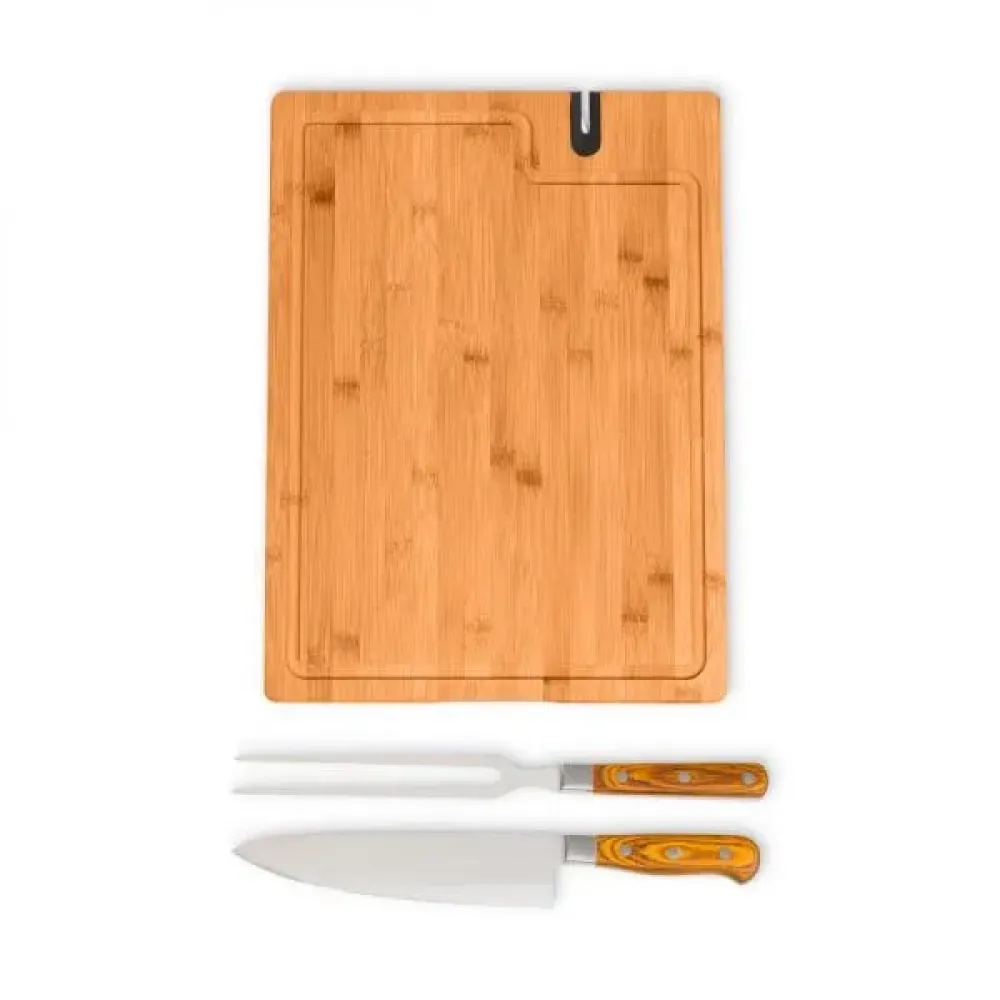 CONJ. PARA CHURRASCO PREMIUM EM BAMBU COM AMOLADOR - 4 PÇS
