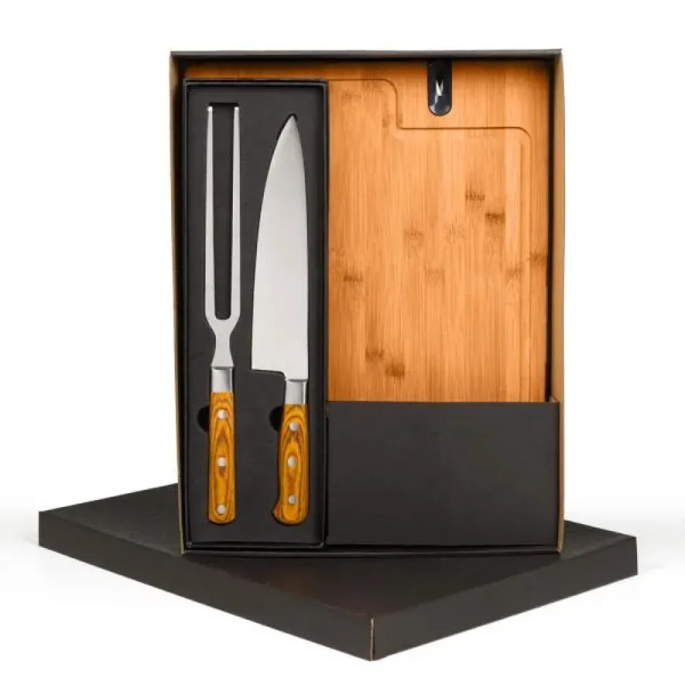 CONJ. PARA CHURRASCO PREMIUM EM BAMBU COM AMOLADOR - 4 PÇS