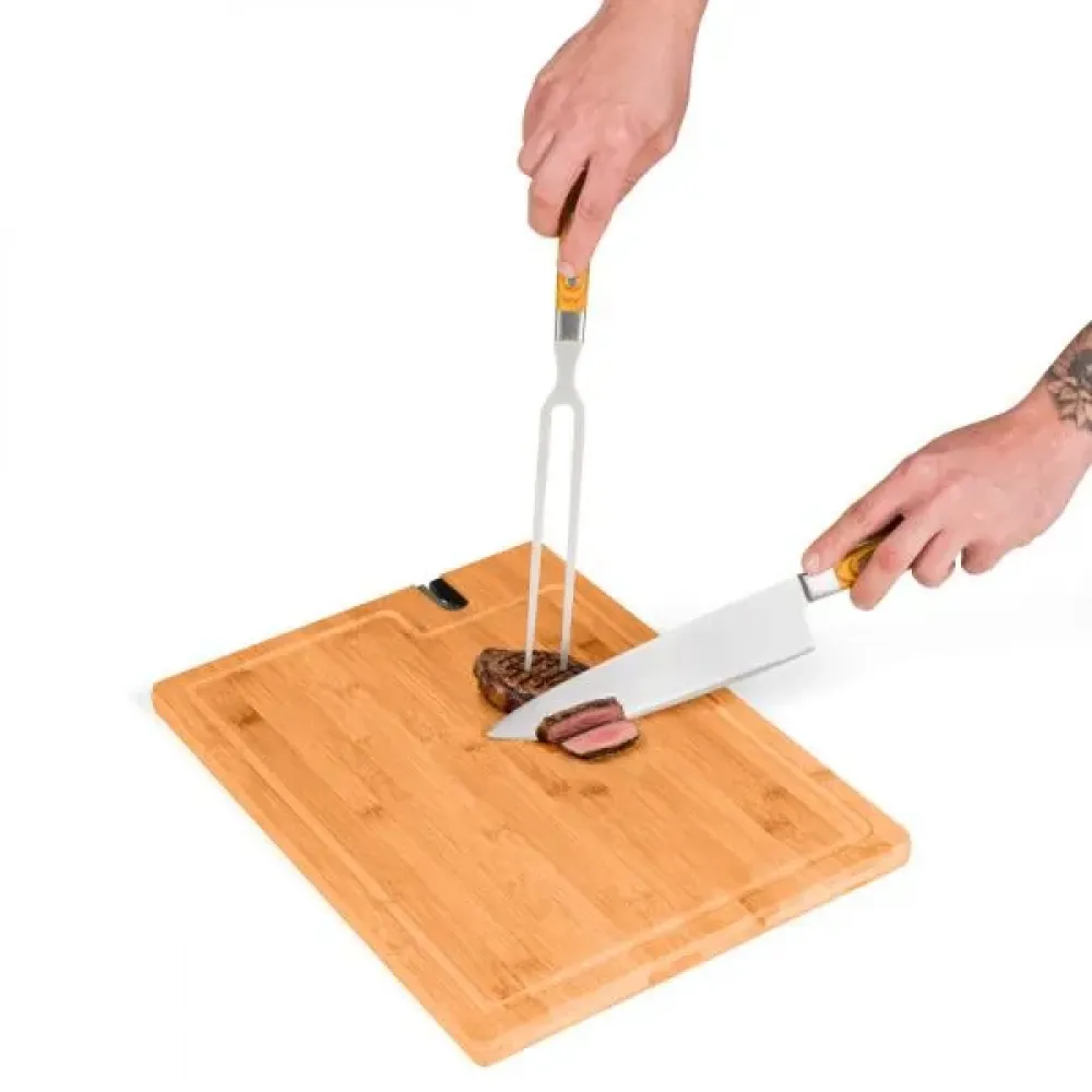 CONJ. PARA CHURRASCO PREMIUM EM BAMBU COM AMOLADOR - 4 PÇS