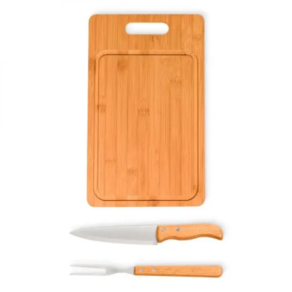 CONJ. PARA CHURRASCO EM BAMBU / MADEIRA / INOX - 3 PÇS