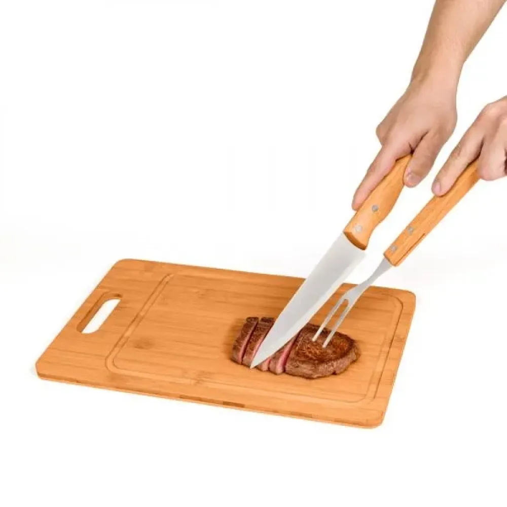 CONJ. PARA CHURRASCO EM BAMBU / MADEIRA / INOX - 3 PÇS