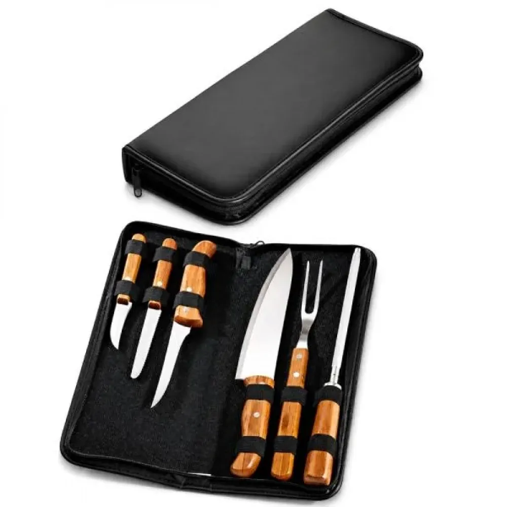 CONJ. DE FACAS BAMBU / MADEIRA / INOX COM ESTOJO FRANKFURT - 7 PÇS