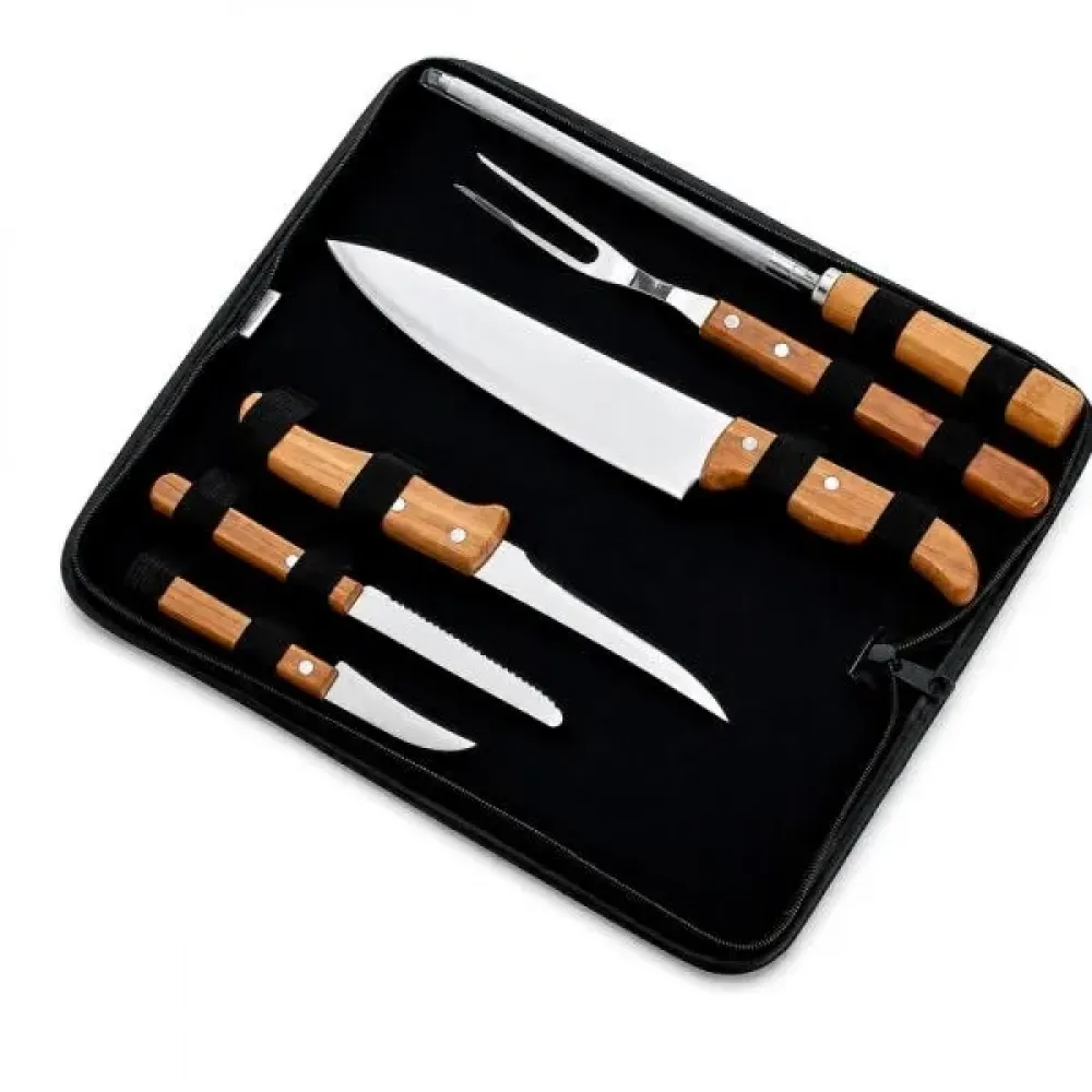 CONJ. DE FACAS BAMBU / MADEIRA / INOX COM ESTOJO FRANKFURT - 7 PÇS