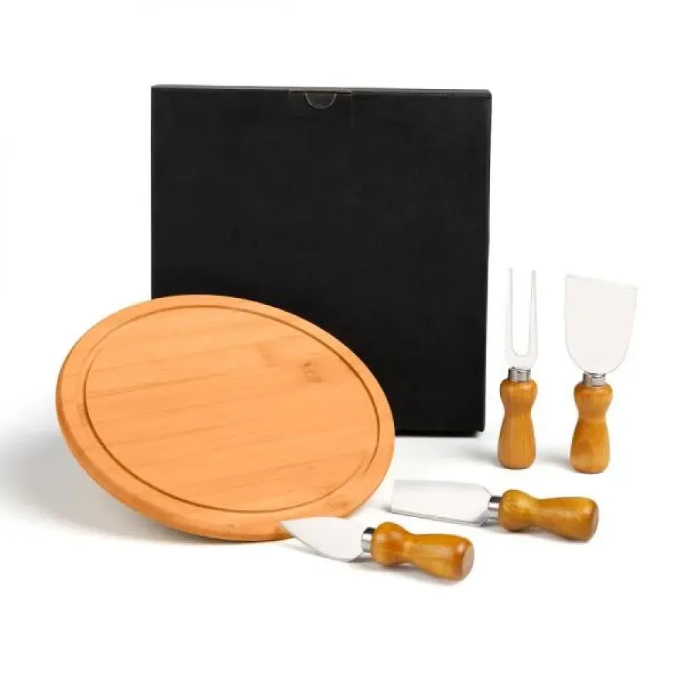 CONJ. PARA QUEIJO EM BAMBU / MADEIRA / INOX - 5 PÇS