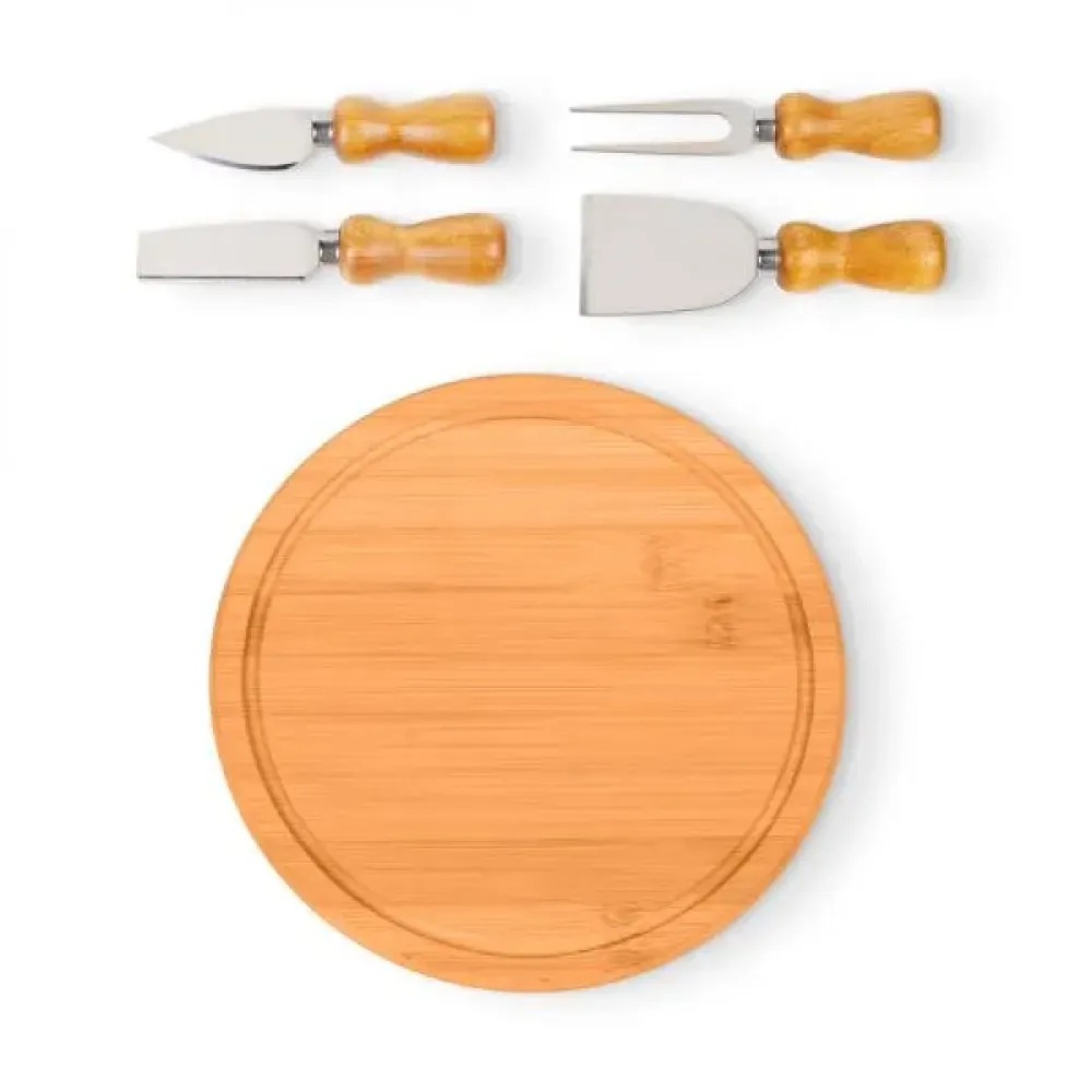 CONJ. PARA QUEIJO EM BAMBU / MADEIRA / INOX - 5 PÇS