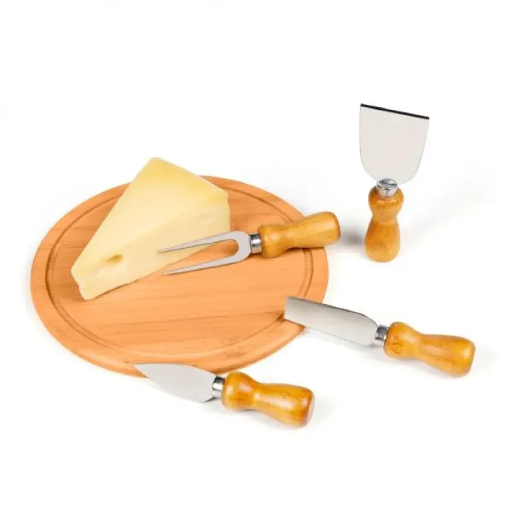 CONJ. PARA QUEIJO EM BAMBU / MADEIRA / INOX - 5 PÇS