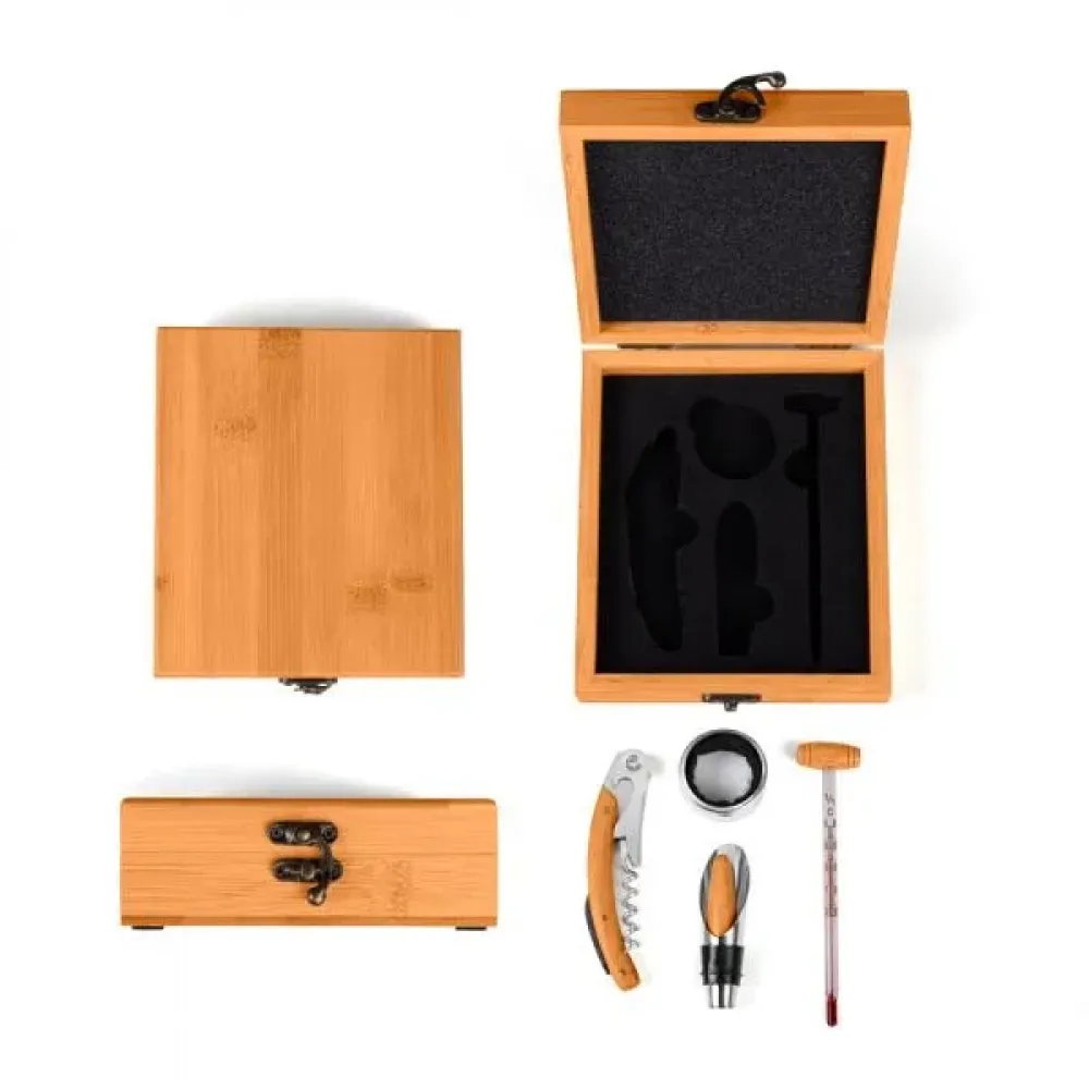 CONJUNTO PARA VINHO EM BAMBU - 5 PÇS