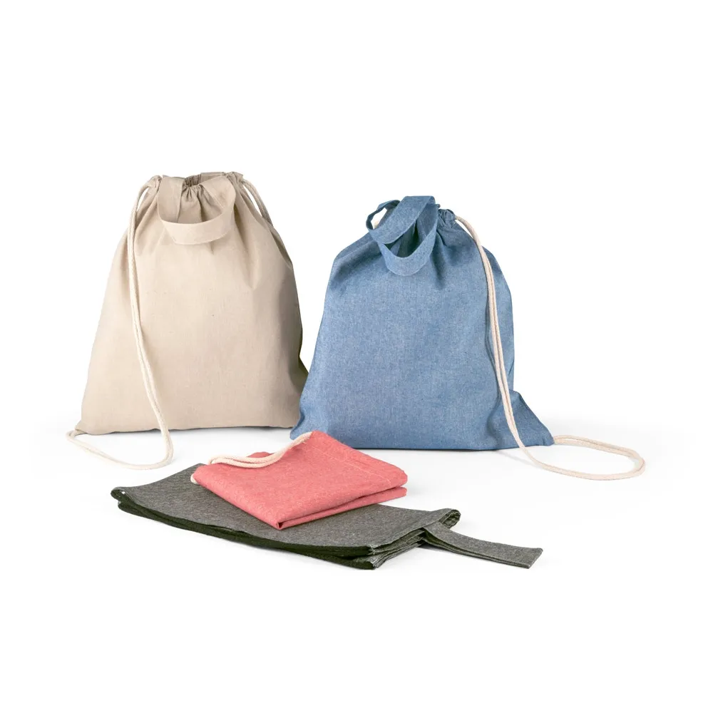 RISSANI. Sacola tipo mochila em 70% algodão reciclado e 30% poliéster reciclado (140g/m²) sem tingimento